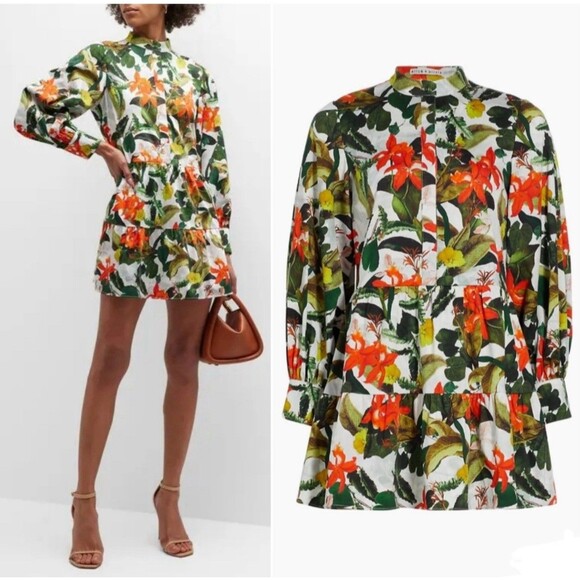 NWT Alice + Olivia Cailin Size XS Button Front Mini Dress in Tropical Sunrise - Picture 4 of 15
